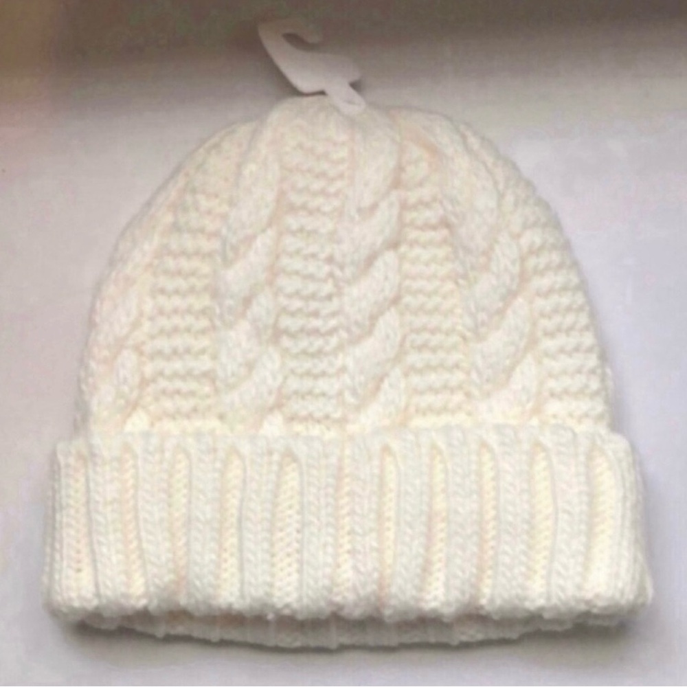 New Michael Kors Hat Women’s Ivory Winter Lined Cable Knit Cuffed Beanie Hat - Picture 4 of 12